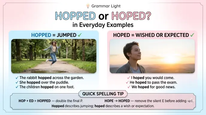 Hopped or Hoped in Everyday Examples